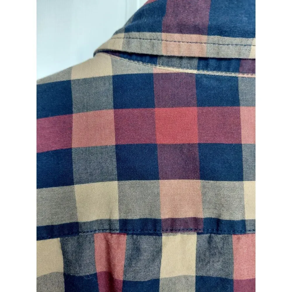 J.Crew Men's Slim Fit Red Navy Plaid Button-Up Shirt XL Preppy Streetwear Cotton